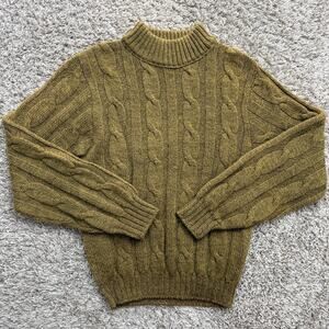 Vintage Varsity Shop Towne And King Cable Knit Wool Sweater Size M Green Brown